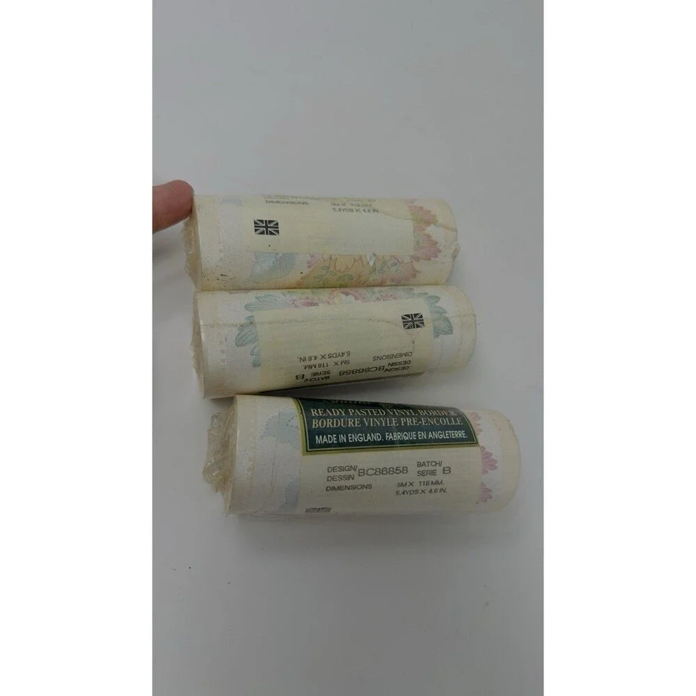 3 Rolls Wallpaper Border Soft Pink Ivory Floral Romantic  5.4 Yards Each New‎